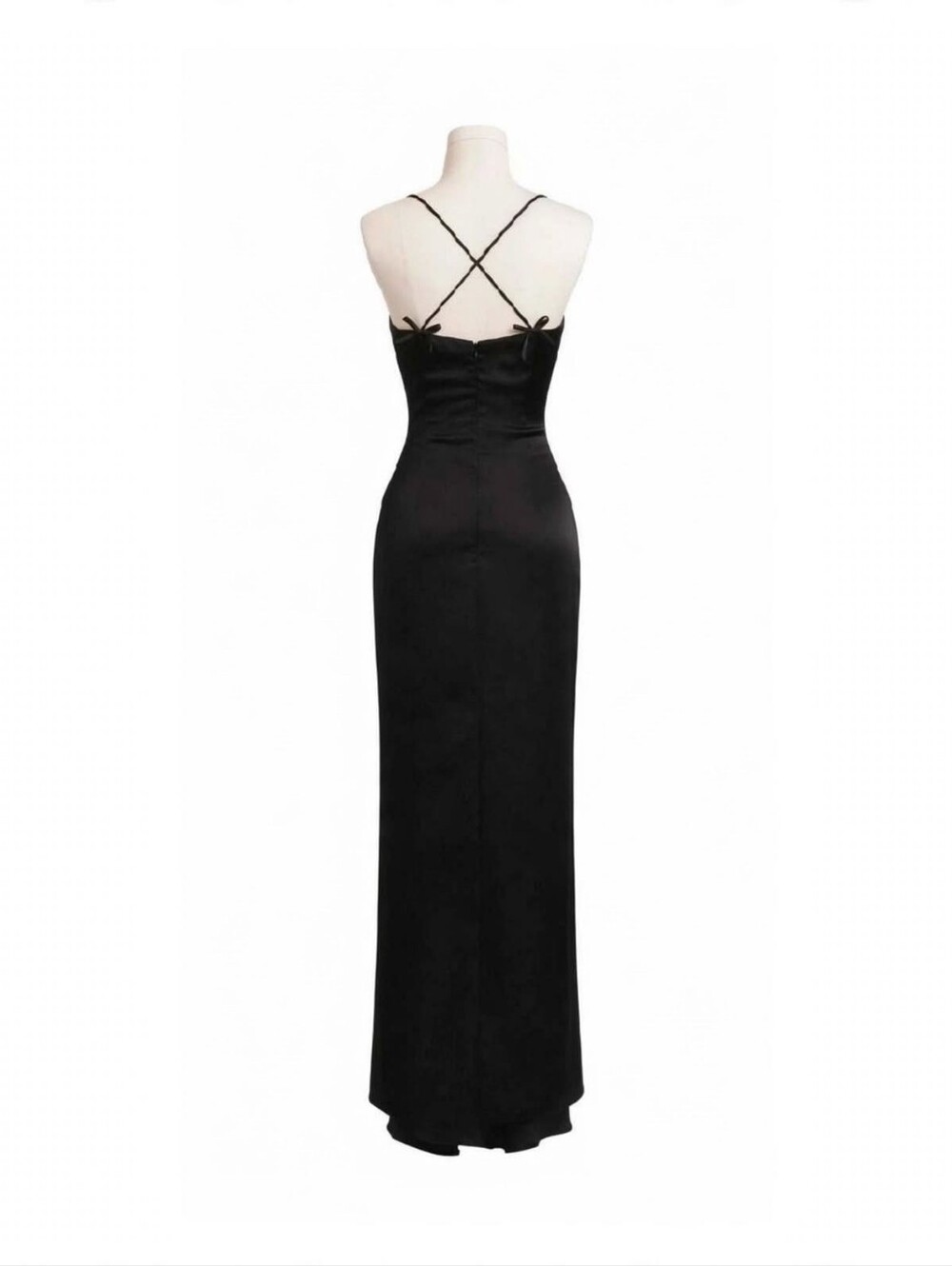 Vintage 90s/Y2K Jim Hjelm Occasions Black Crepe Satin Maxi Gown - XXS 000